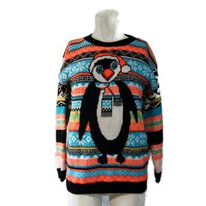 Missi London Womens Crew Neck Pullover Jumper Size S/M - Holiday Penguin Sweate